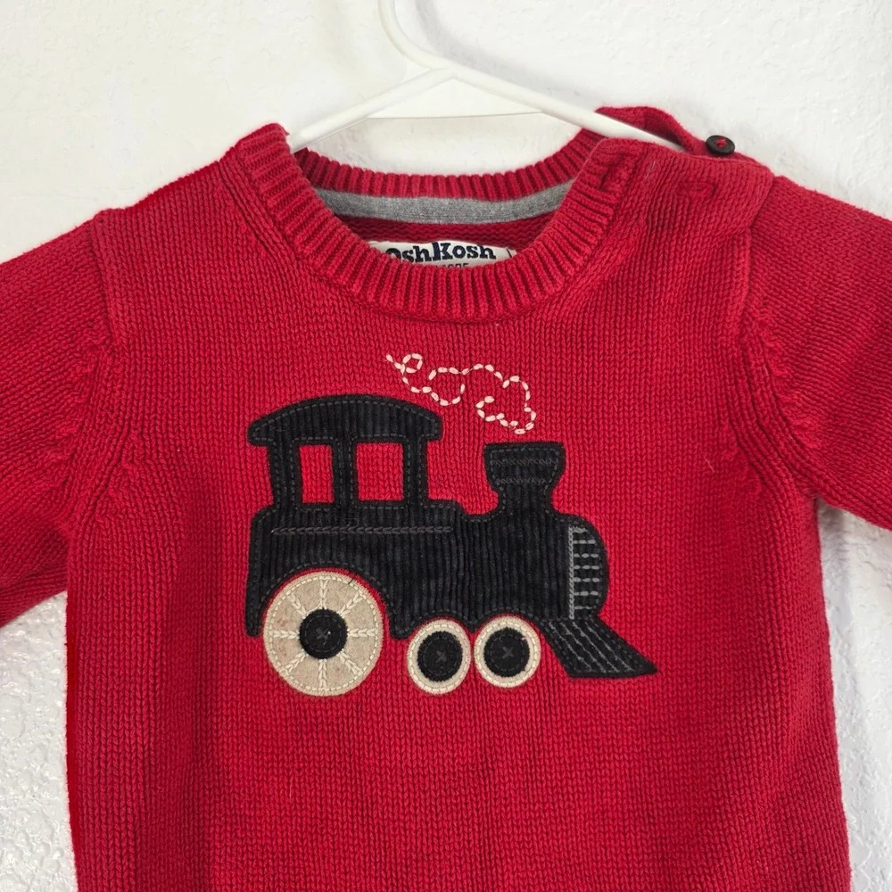 vintage‎ OshKosh B'gosh Toddler Boys Red Train Sweater 24 Months Cotton